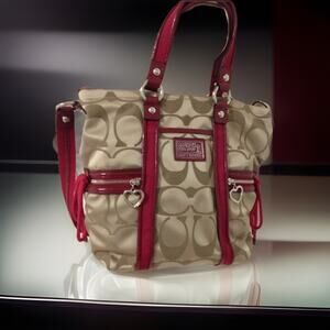 Coach Daisy Poppy Signature Red And Tan shoulder bag Y2K